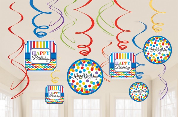 12 Rainbow Birthday Spiralhänger 60cm