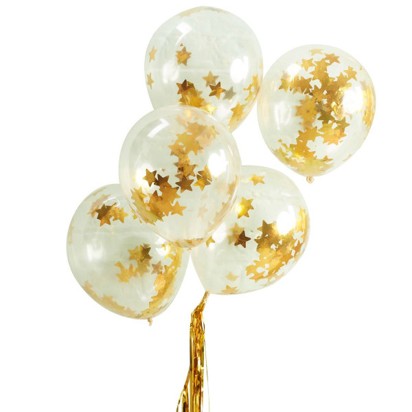 5 Goldene Metallic Zauber Stern Konfettiballons 30cm