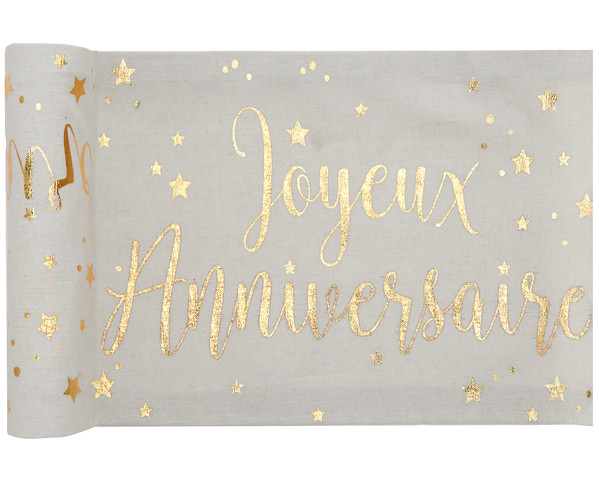 Joyeux Anniversaire Tischläufer weiß-gold 3m