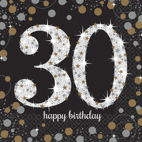 16 Golden 30th Birthday Servietten 33cm