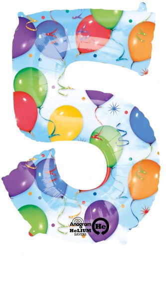 Zahlenballon 5 kunterbunt 86cm
