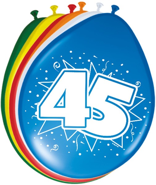 8 Bunte Latexballons Zahl 45