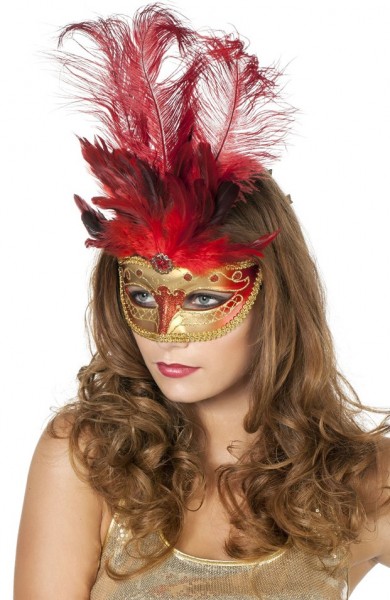 Elegante Augenmaske Gold Mit Federn