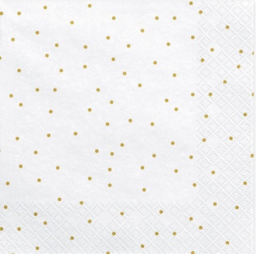 20 weiße Golden Dots Servietten 33cm