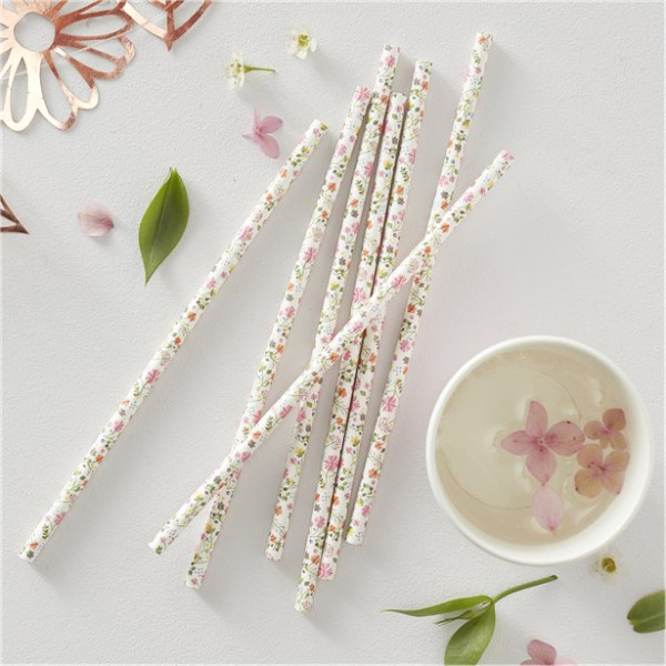 25 Blümchen Trinkhalme aus Papier 19,5cm
