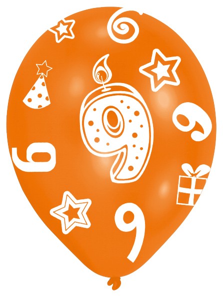 6 bunte Luftballons 9.Geburtstag 27,5 cm 2