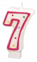Zahl 7 Tortenkerze Weiß Mit Bunten Punkten 7,5cm