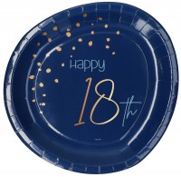 8 Elegant Blue 18th Birthday Pappteller 23cm