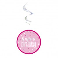 6er Set Happy Birthday pinke Wirbel Hängedeko 80cm