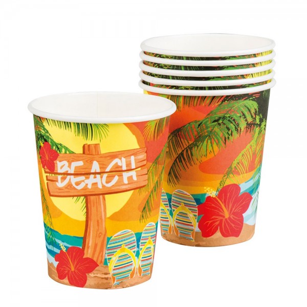 6 Hawaii Beachparty Pappbecher