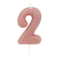 Glitzernde Zahl 2 Tortenkerze roségold 7cm
