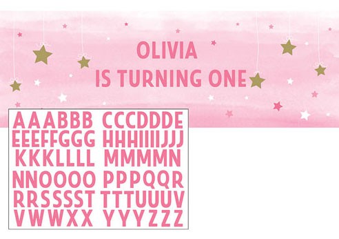 Personalisierbarer Banner pink star 1,5m 2