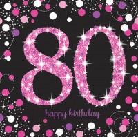 16 Pink 80th Birthday Servietten 33cm