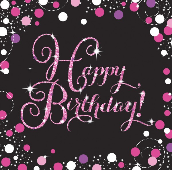 16 Pink Happy Birthday Servietten 33cm