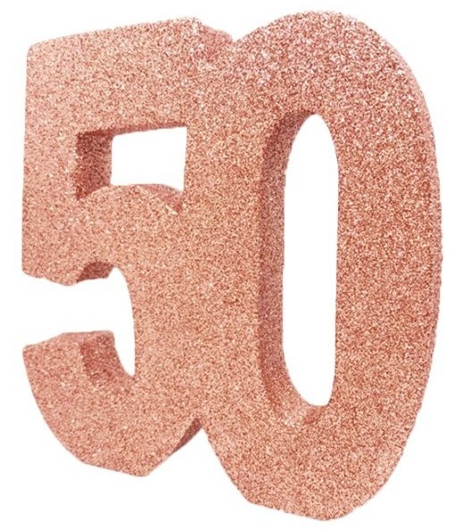 Roségoldene Zahl 50 Tischdeko glitzernd