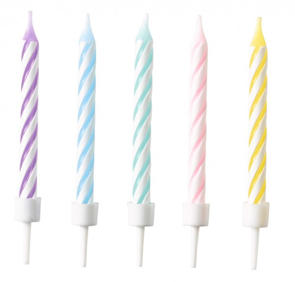 10 Bunte Pastell Tortenkerzen 7,5cm