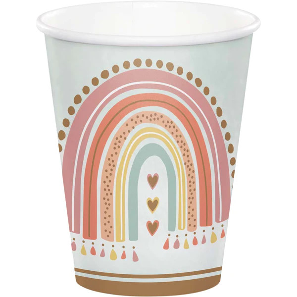 8 Boho Regenbogen Pappbecher 250ml