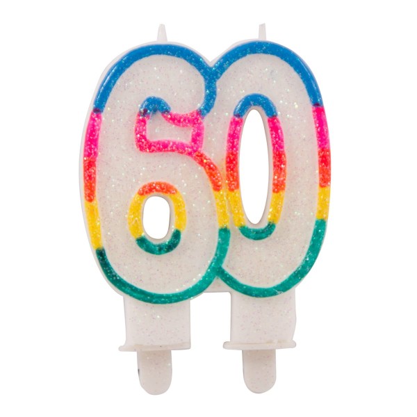 Regenbogen Zahl 60 Tortenkerze