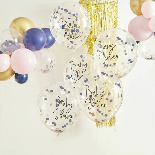 5 Blaue Baby Boom Konfettiballons 30cm 2