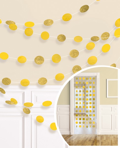 6 gelbe Papier Girlanden Sunshine Glitzer