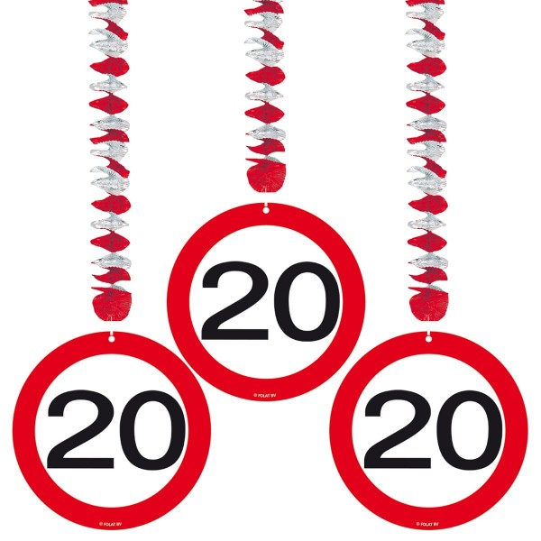 3 Verkehrsschild 20 Spiralhänger 75cm