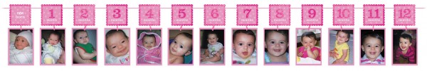 First Birthday Girl Foto Girlande Rosa 365cm
