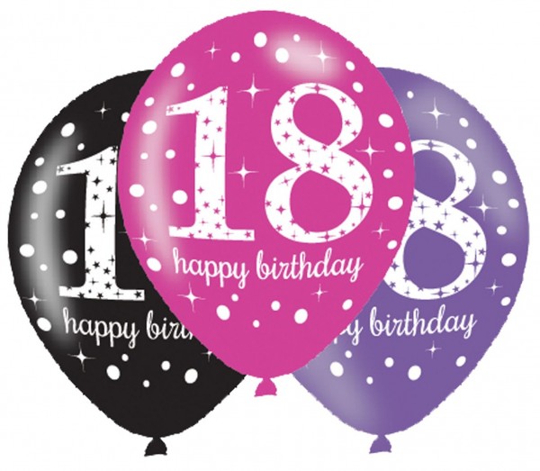 6 Pink 18th Birthday Ballons 27,5cm
