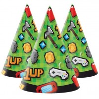 8 Level Up Birthday Partyhüte 16cm