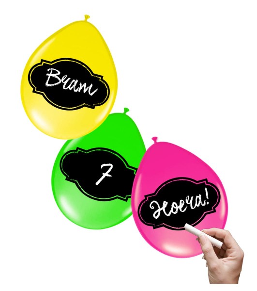 6 Neon Ballons mit Tafelfolie
