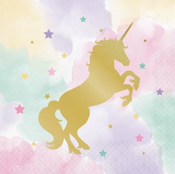 16 Golden Unicorn Servietten 33cm