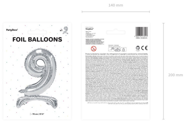 Silver 9 stehender Folienballon 70cm 3