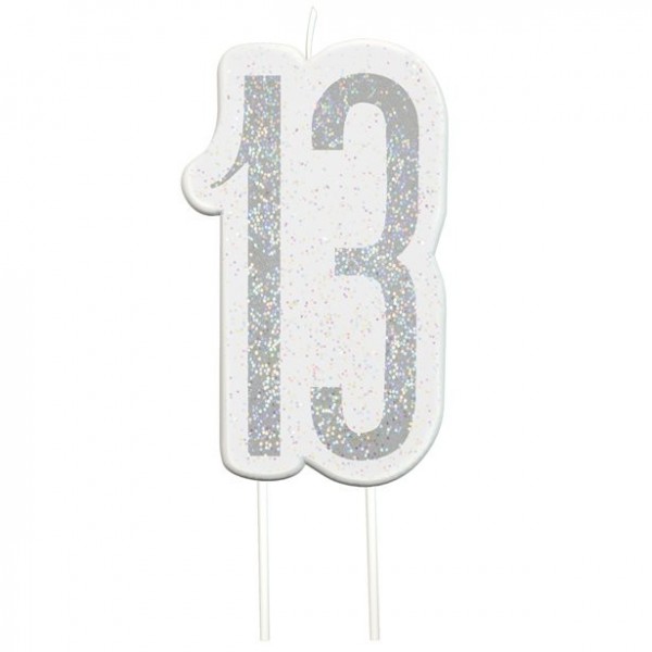 Glittering 13th Birthday Tortenkerze silber