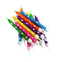 12 Bunte Tortenkerzen mit Sternen