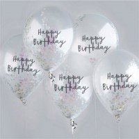 5 Happy Birthday Konfetti Ballons 30cm