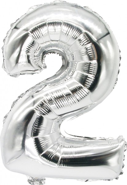 Folienballon Zahl 2 silber 43cm