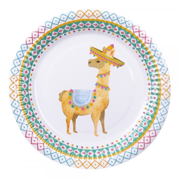 6 Lama Zirkus Pappteller 23cm