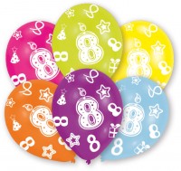6 bunte Luftballons 8.Geburtstag 27,5 cm