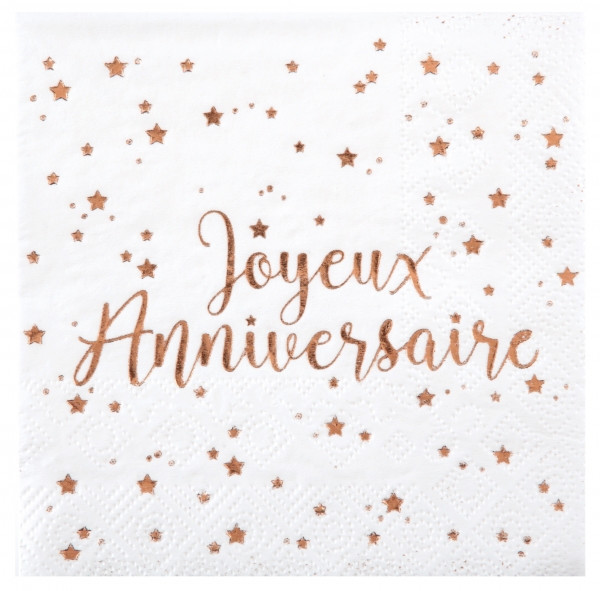 20 Joyeux Anniversaire Servietten roségold 33cm