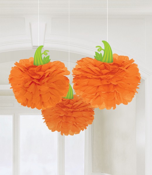 3 Flauschige Kürbis Pompons