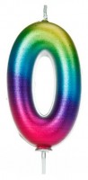 Rainbow Zahl 0 Tortenkerze 7cm