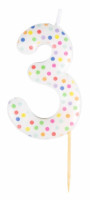 Zahl 3 bunte Punkte Tortenkerze 6cm