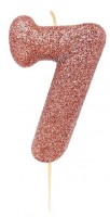 Glitzernde Zahl 7 Tortenkerze roségold 7cm