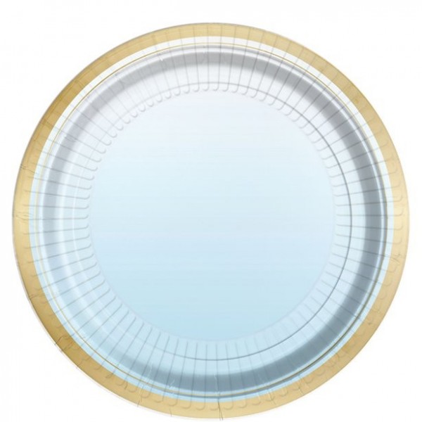 6 Goldrand Pappteller Blau-Metallic 23cm