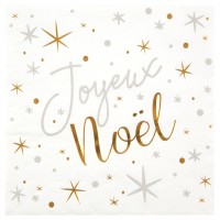 20 Weiße Joyeux Noël Sternchen Servietten 33cm