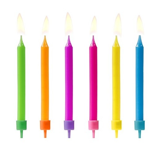6 Geburtstagskerzen Neon inkl. Halterungen 6cm