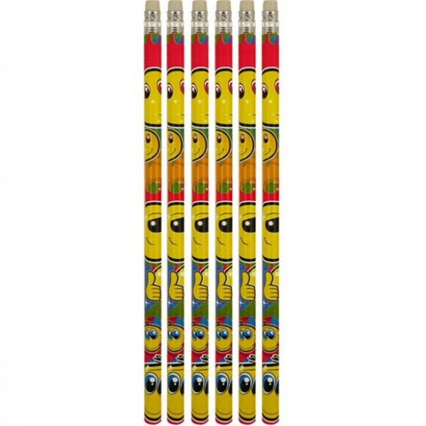 6 Smiley Bleistifte mit Radiergummi