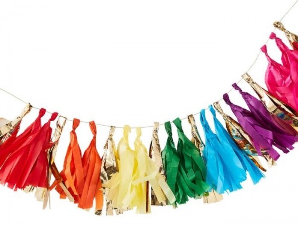 Regenbogen Quastengirlande 1,5m x 20cm