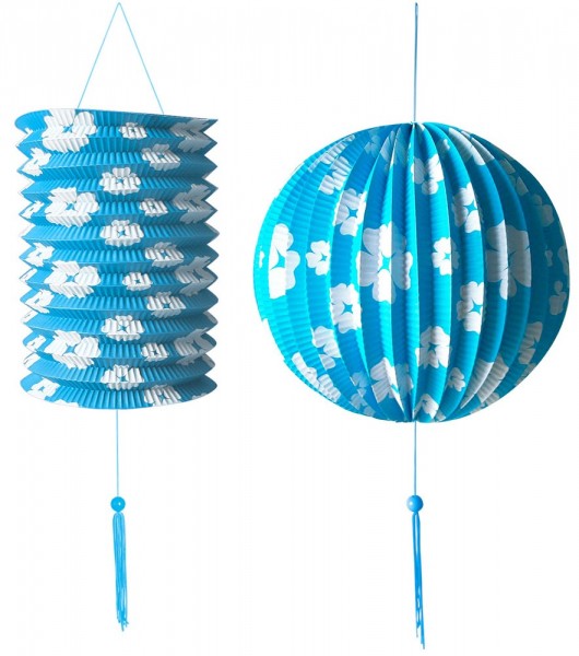Blaues Blumen Laternen Set 2 Teilig