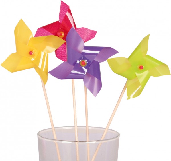 10 Kunterbunte Windrad Party Spieße 20cm