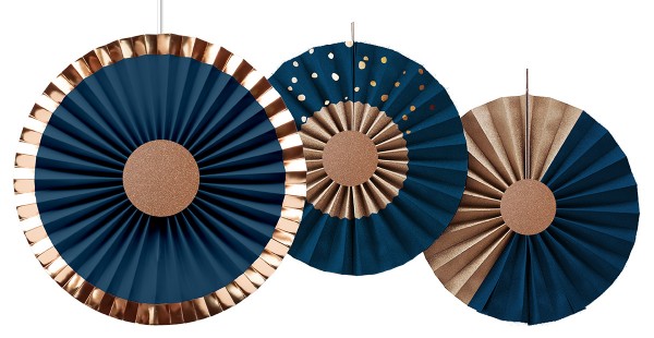 3 Elegant Blue Papierrosetten